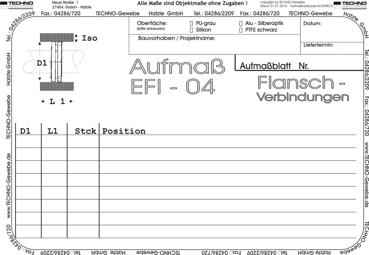 Flanschisolierung Aufmaßbogen